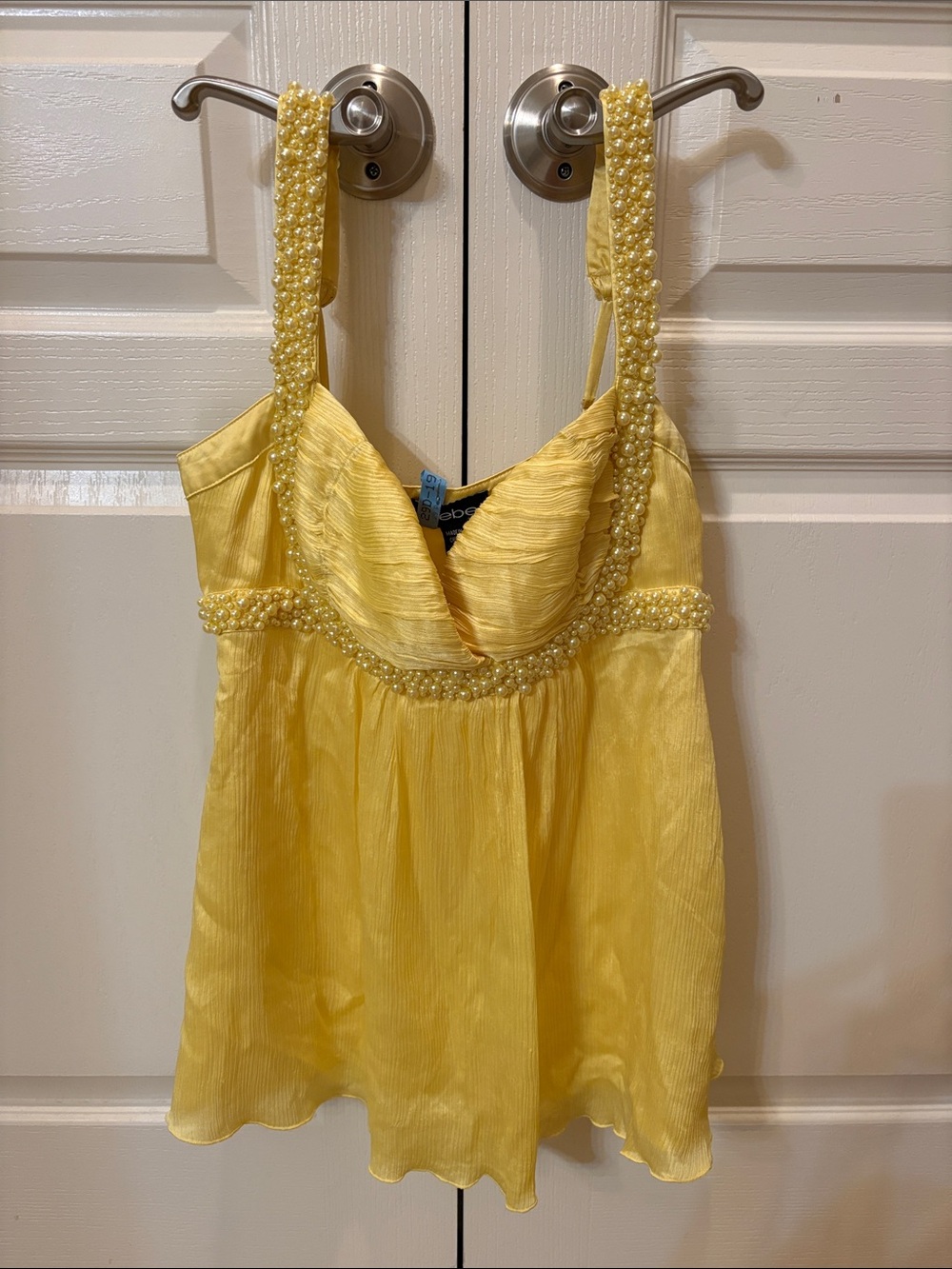 bebe Yellow Beaded fairy babydoll top vintage y2k 100% silk